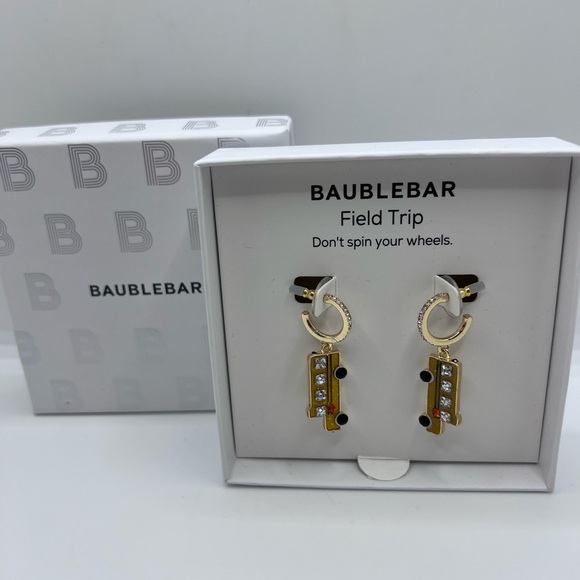 New BaubleBar Bus Hoop Sparkly Earrings Back To School Teacher Field Trip NIB - Picture 2 of 3